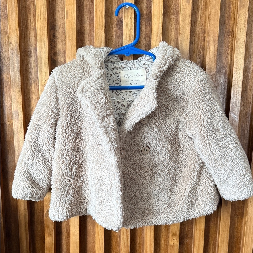 Rylee and Cru Sherpa Hooded Jacket floral Lined. Size 12-18mo